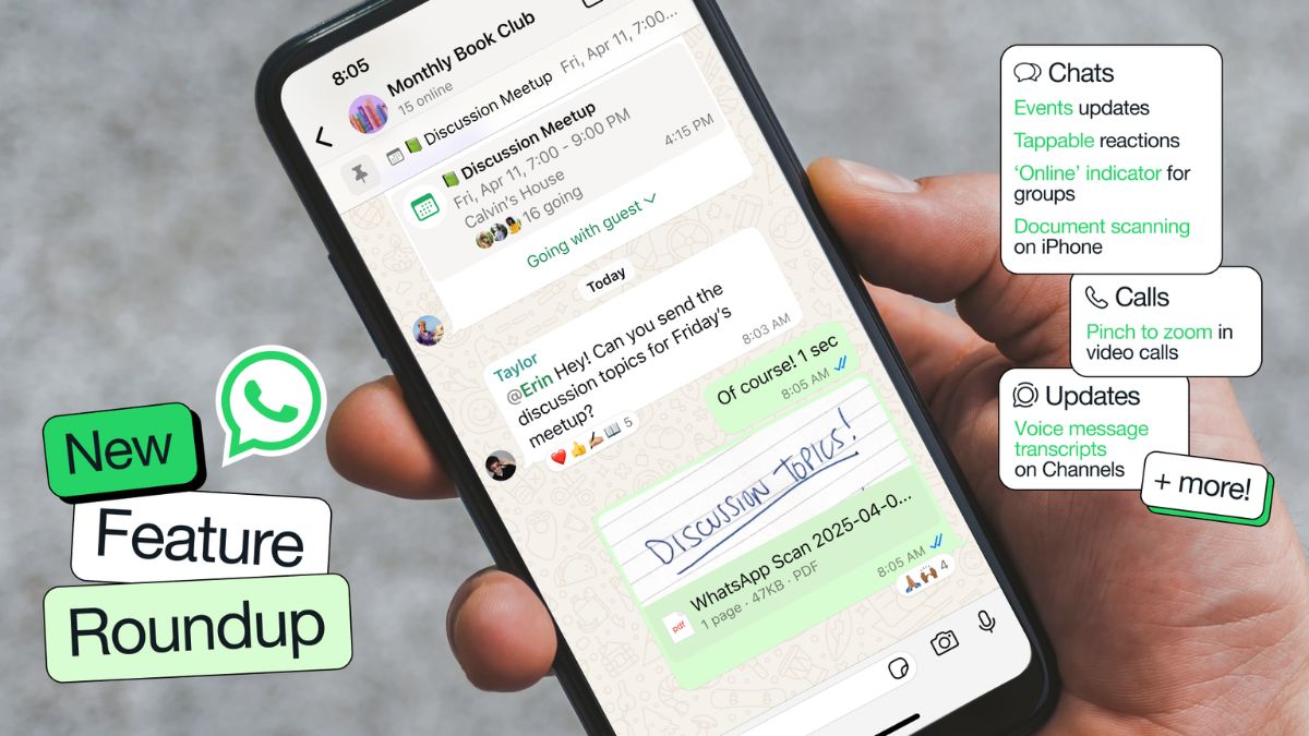 WhatsApp Rolls Out Tappable Reactions, Video Notes for Channels and Other Features for Android, iOS