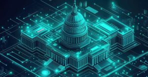 U.S. Capitol integrated with cybersecurity circuit patterns