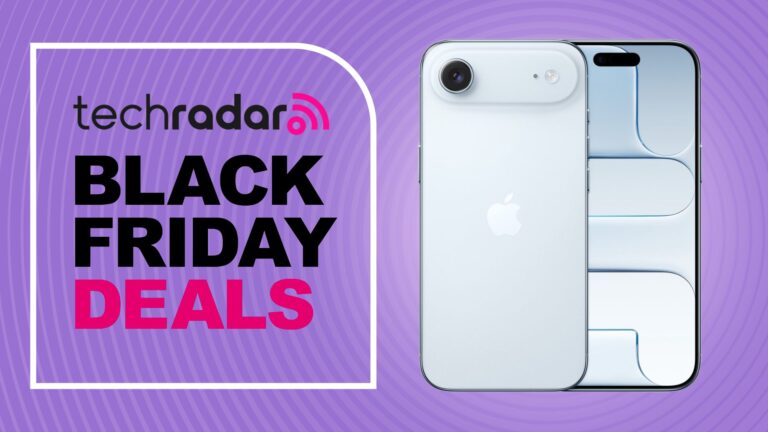 iPhone Air on a purple background. Text reads: TechRadar Black Friday Deals 