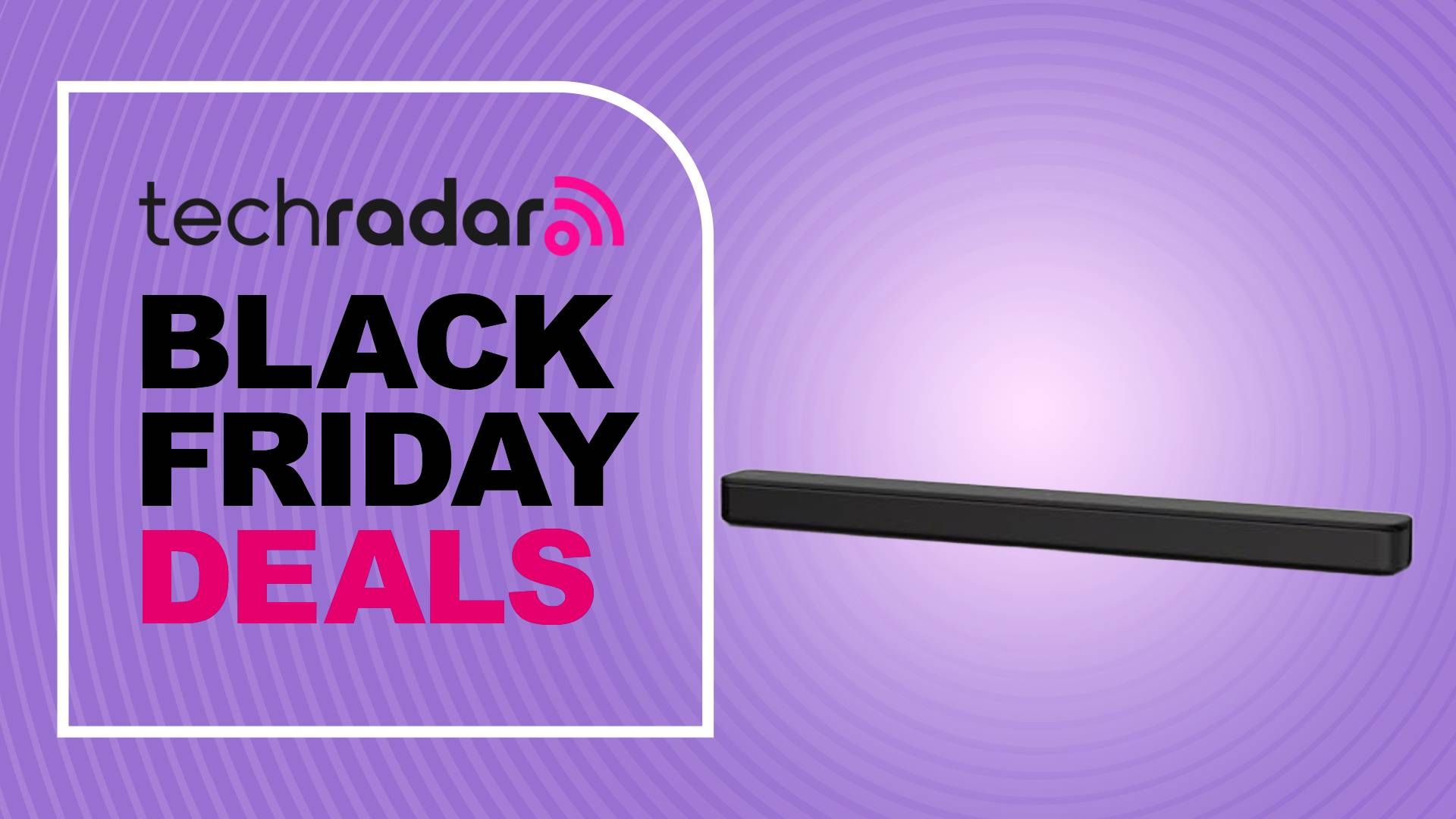 Sony HT-S100F soundbar on purple background with words 'TechRadar: Black Friday deals'