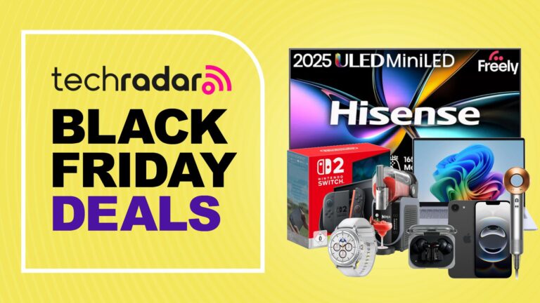 Collage of Black Friday deals in the UK, including Hisense TV, Nintendo Switch 2, Samsung laptop, Dyson Supersonic, Ninja Slushi, and Apple iPhone