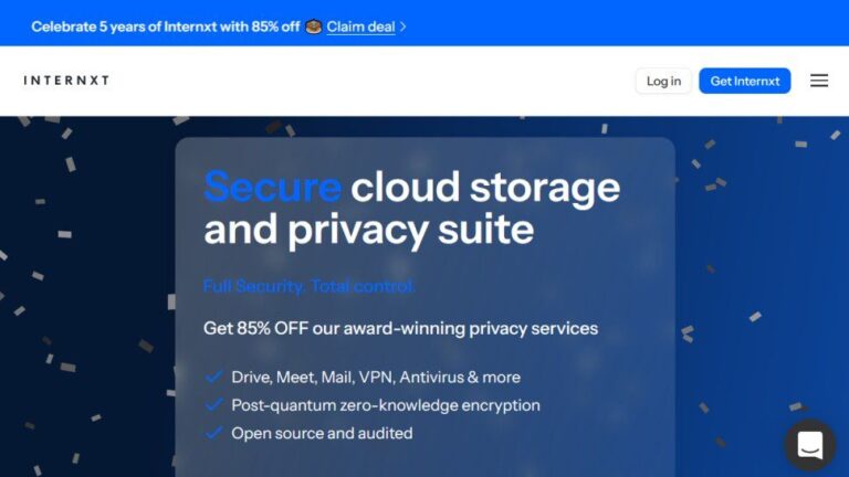 Internxt website screenshot (August 2025).
