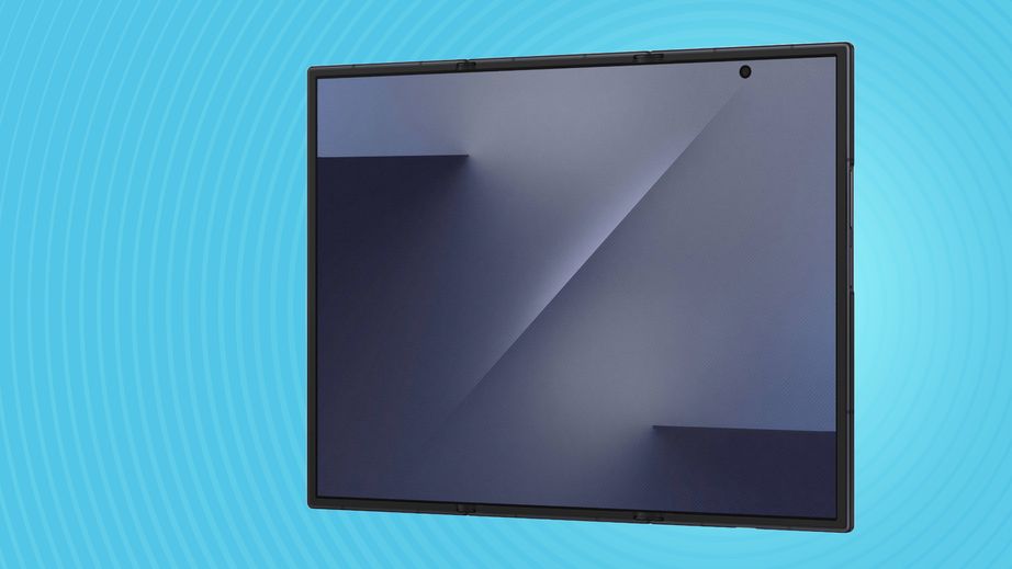 The Samsung Galaxy Z Trifold, unfolded, on a blue background