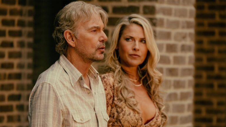 Angela looks at Tommy in the backyard