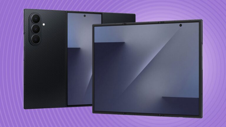 The Samsung Galaxy Z Trifold on a purple background 