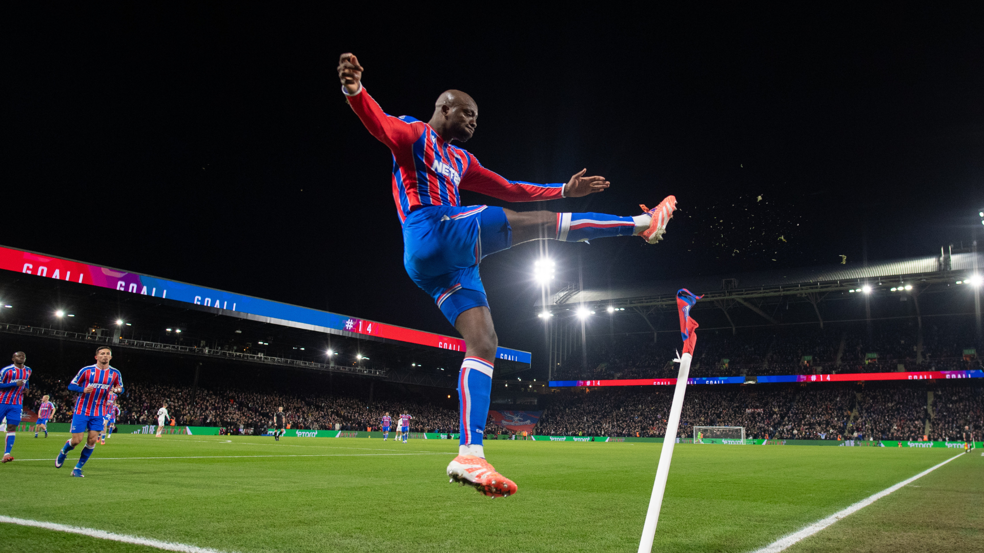 Jean-Philippe Mateta of Crystal Palace celebrates after scoring a goal during the Premier League match between Crystal Palace and Fulham at Selhurst Park on January 1, 2026 in London, United Kingdom.