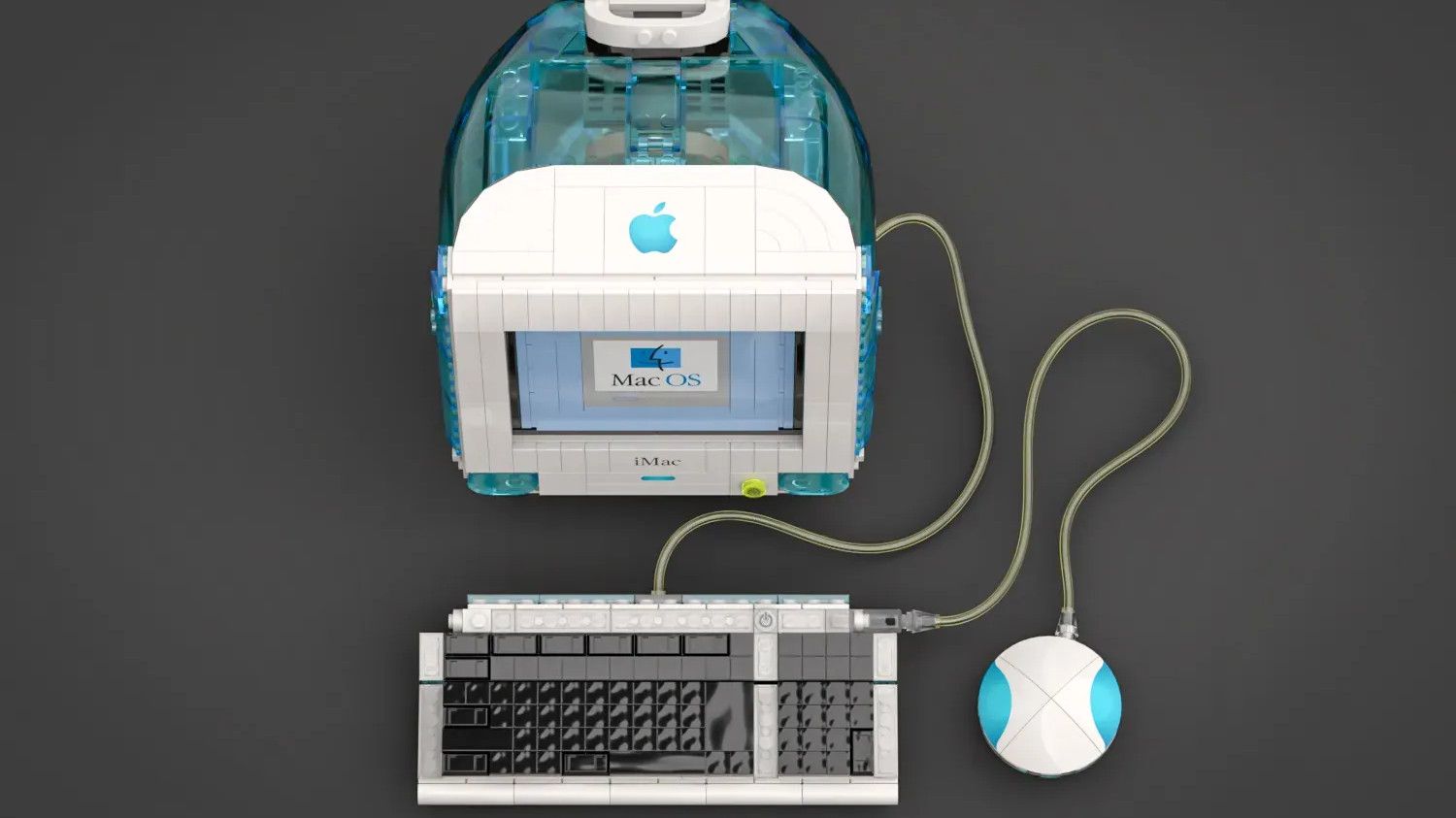 iMac G3 Lego set concept top down view with peripherals
