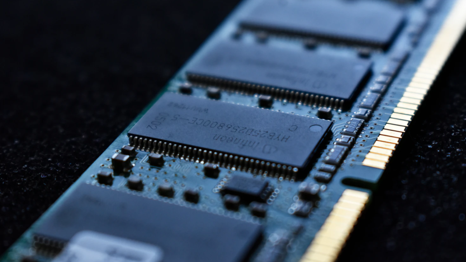 Intense close-up of RAM against a black background