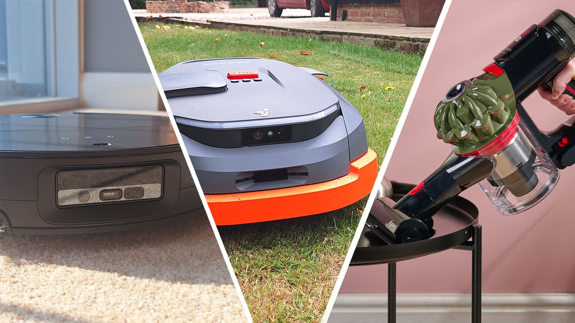 Roborock robot vacuum, Segway Navimow lawnbot and Dyson vacuum cleaner
