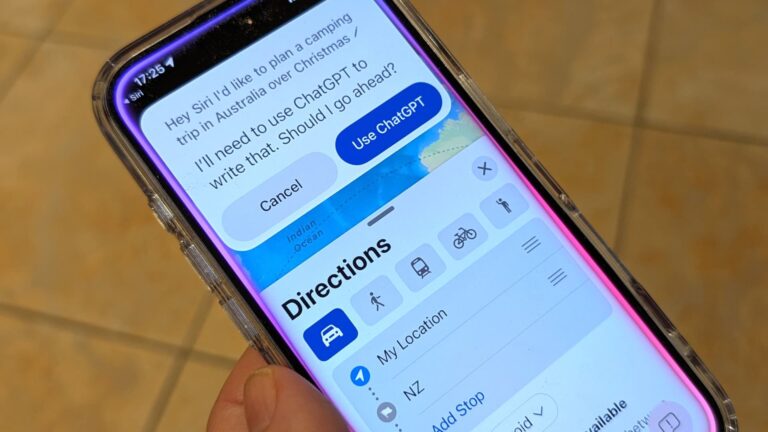 A person using ChatGPT with Siri on an Apple iPhone.