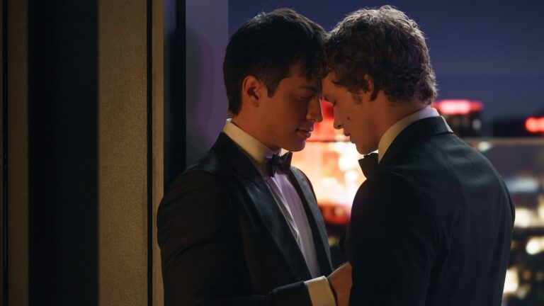 Ilya and Shane place their heads together lovingly in Heated Rivalry