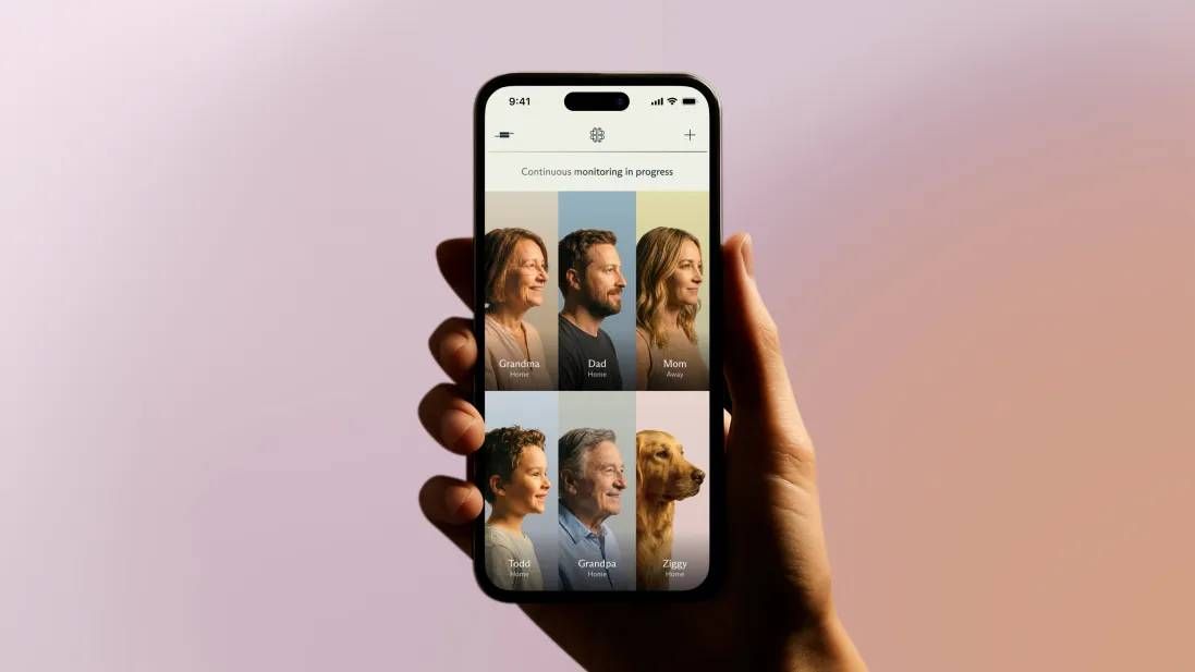 A smartphone showing different family profiles in the Luffu app