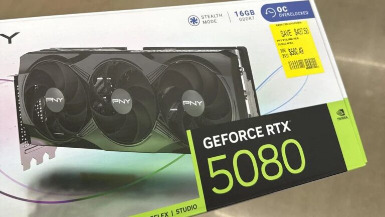 PNY RTX 5080 box showing Walmart discount sticker