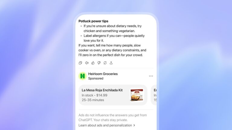 An example of ads running in ChatGPT on a phone.