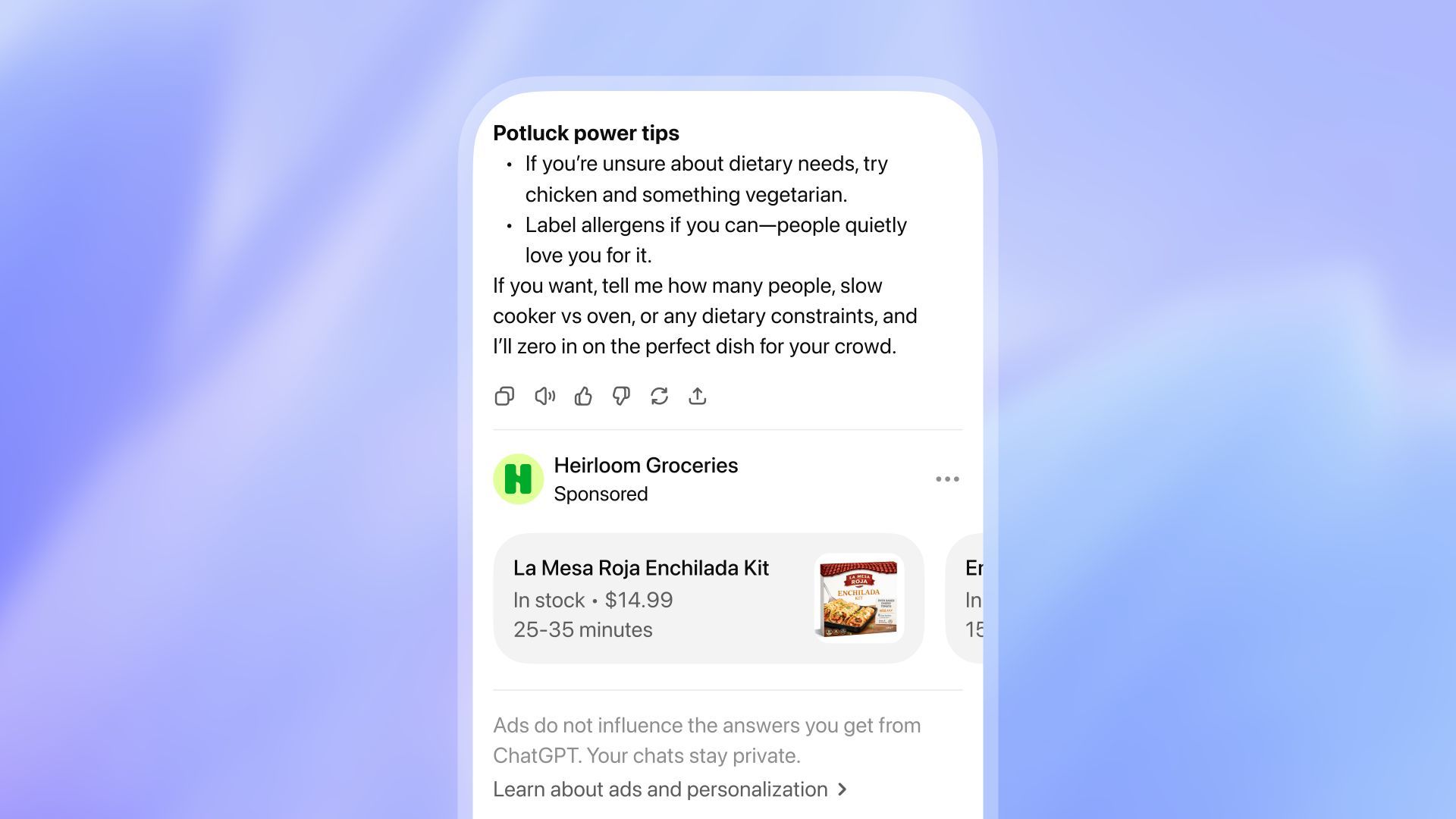 An example of ads running in ChatGPT on a phone.