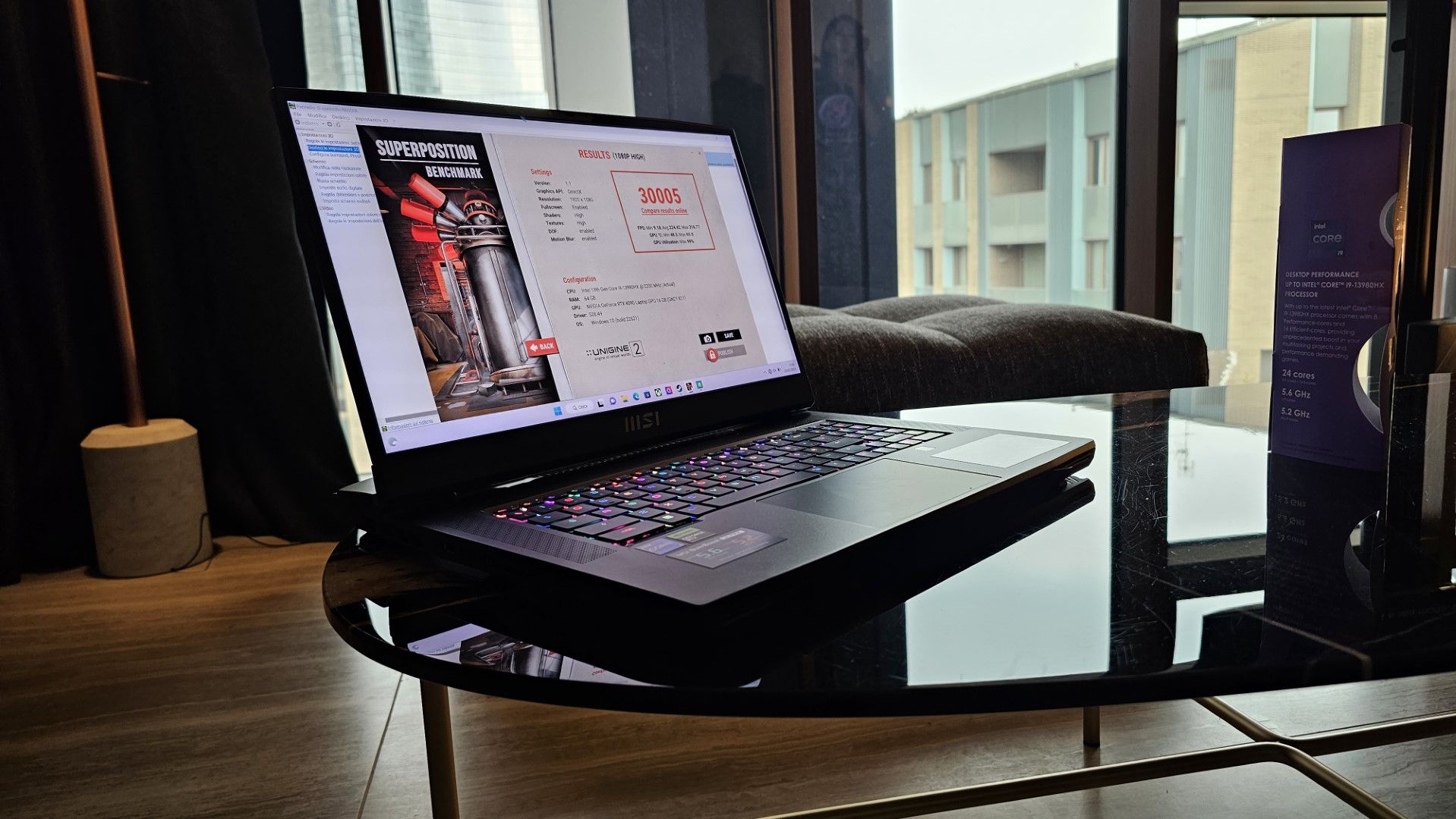 MSI Titan GT77 HX laptop sat on a table
