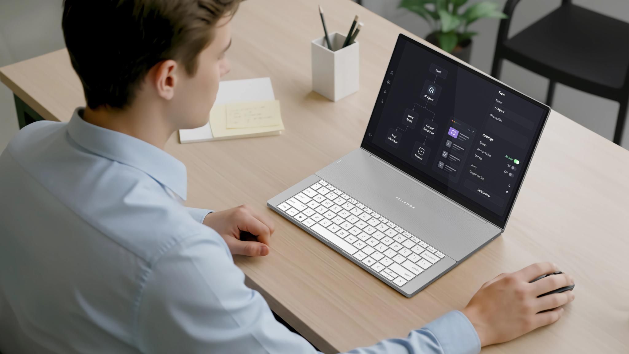 Inventec’s bizarre VeilBook laptop hides its touchpad under a sliding keyboard just to give cooling fans a little breathing room