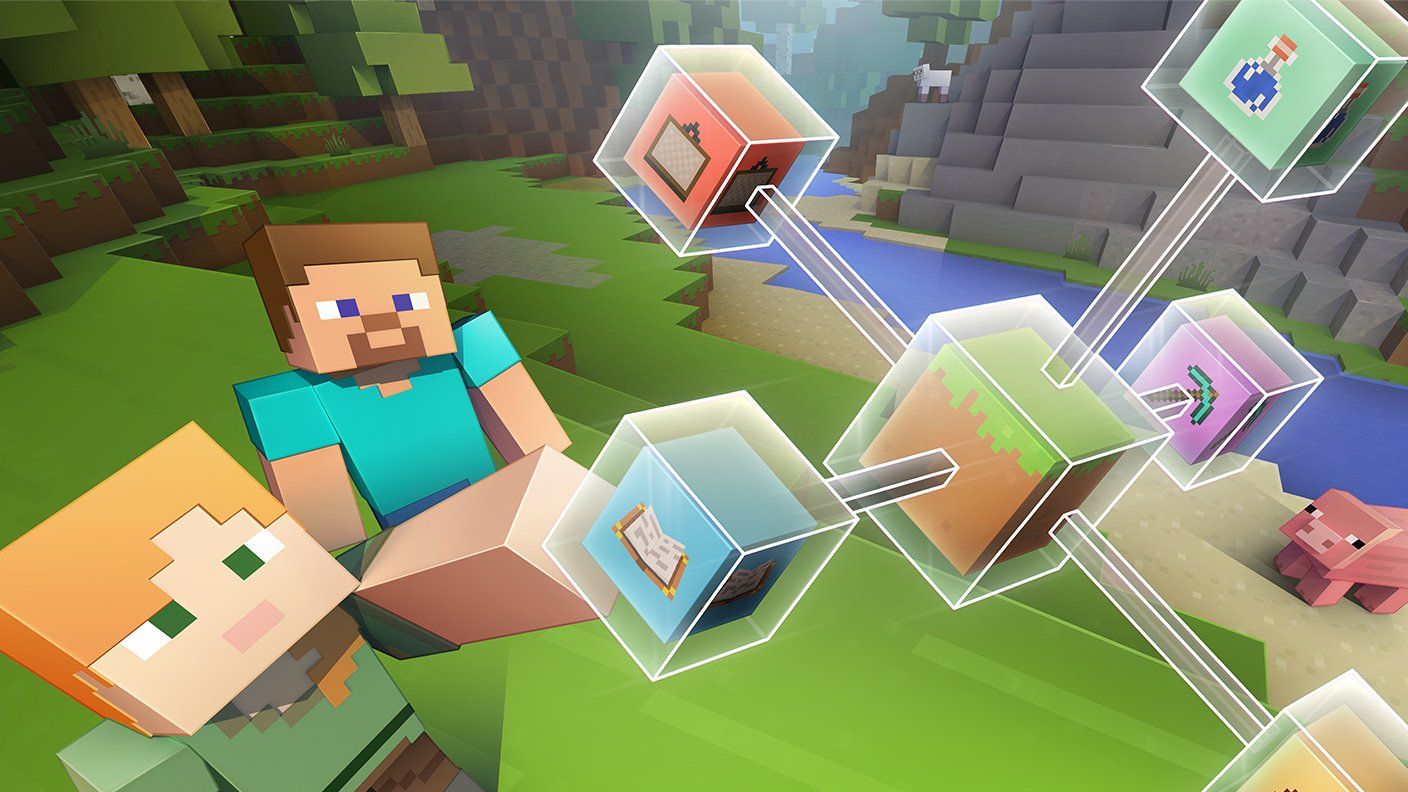 Minecraft ideas with characters looking at key blocks