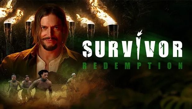 Host of Australian Survivor: Redemption (2026) on a fiery beach 