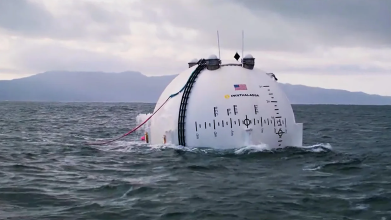 A test of the Panthalassa Ocean-2 wave energy converter, which would generate electricity to power sea-based data centers. 