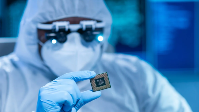 Scientist holding a chip