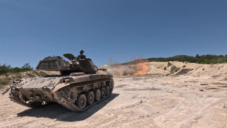 A Battlefield 6 sound recording session photo showing the team capturing the sound of a firing tank.