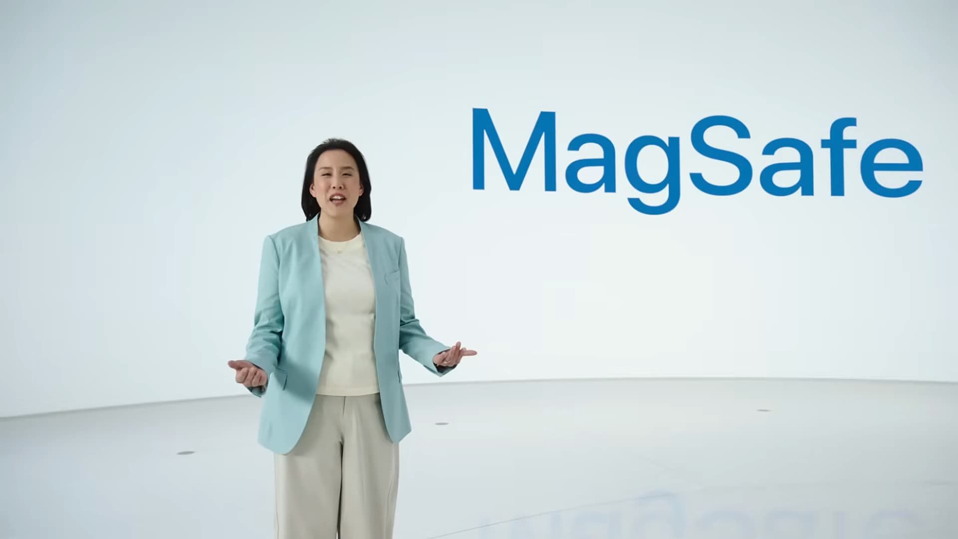 Apple introducing MagSafe at its October 2020 "Hi, Speed" event.