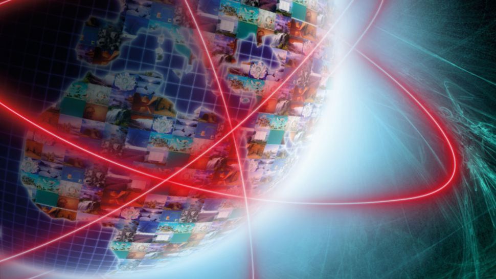Image of the globe with web pages depicted across various countries