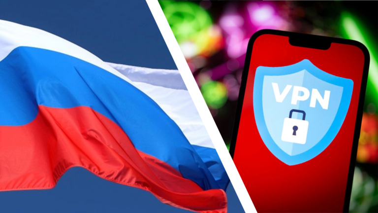 Russia flag on the left, VPN icon on smarthpne on the right