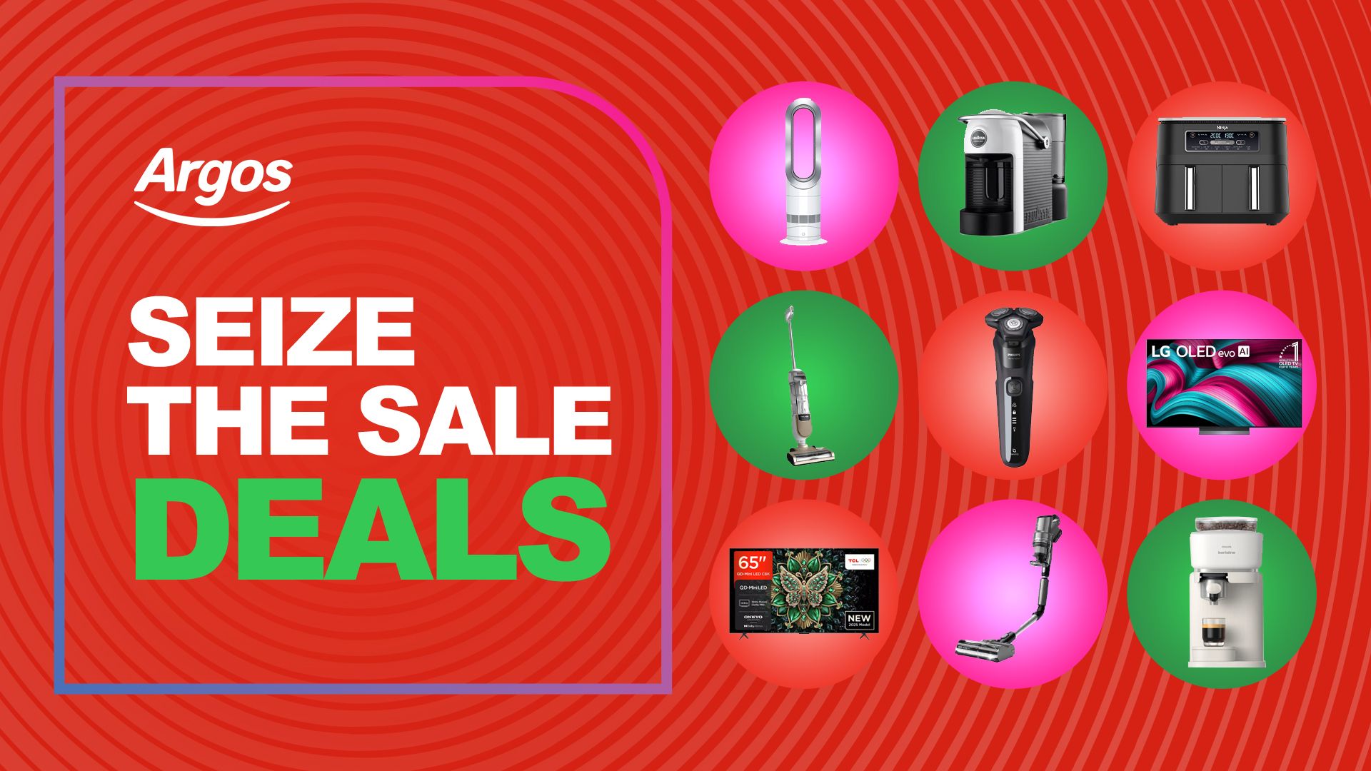 Argos Seize the Sale deals, showing multiple small accessories that feature in the sale