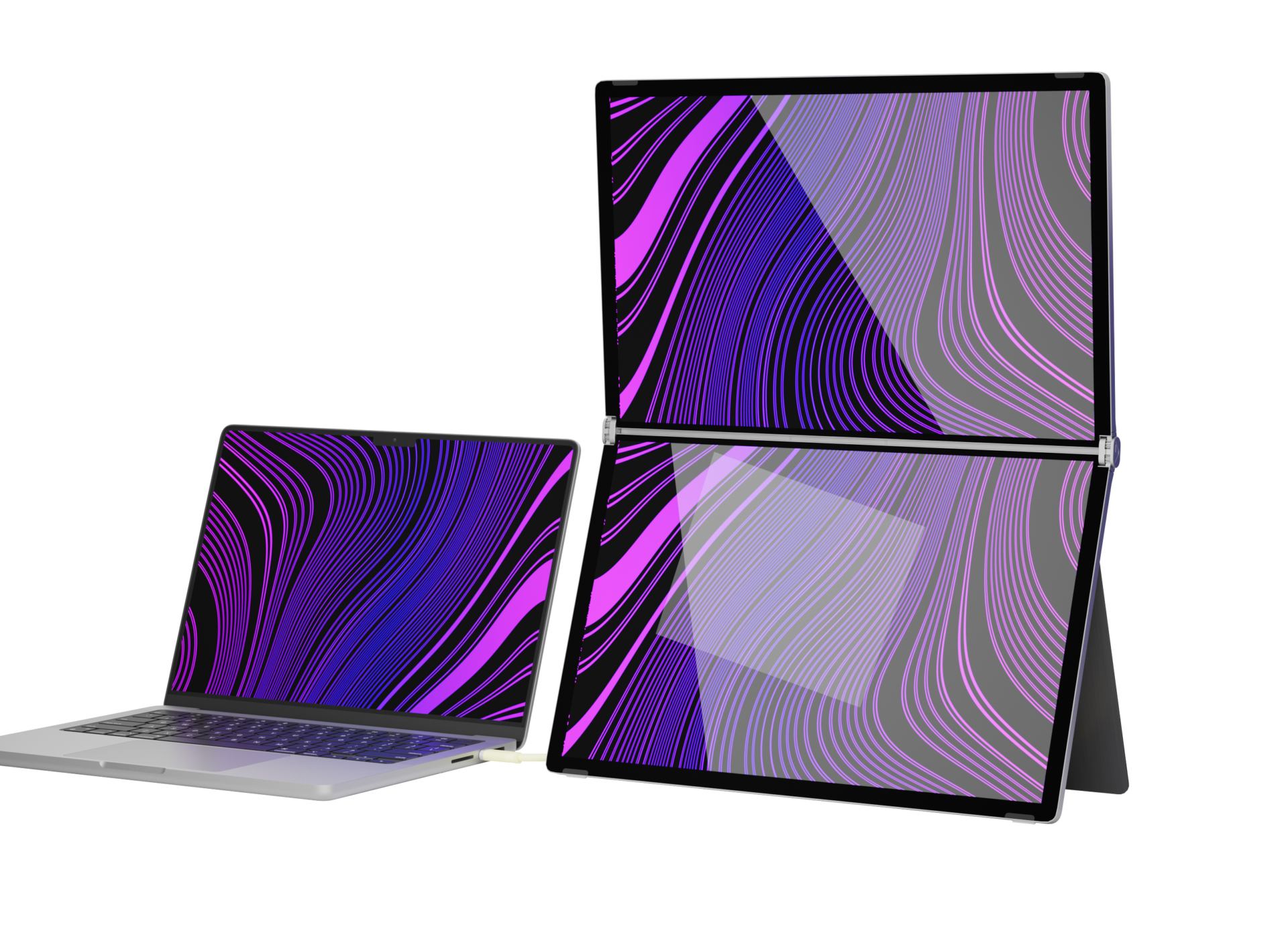 It might look like a failed art project — but this dual-display monitor set addresses all your portable workstation needs