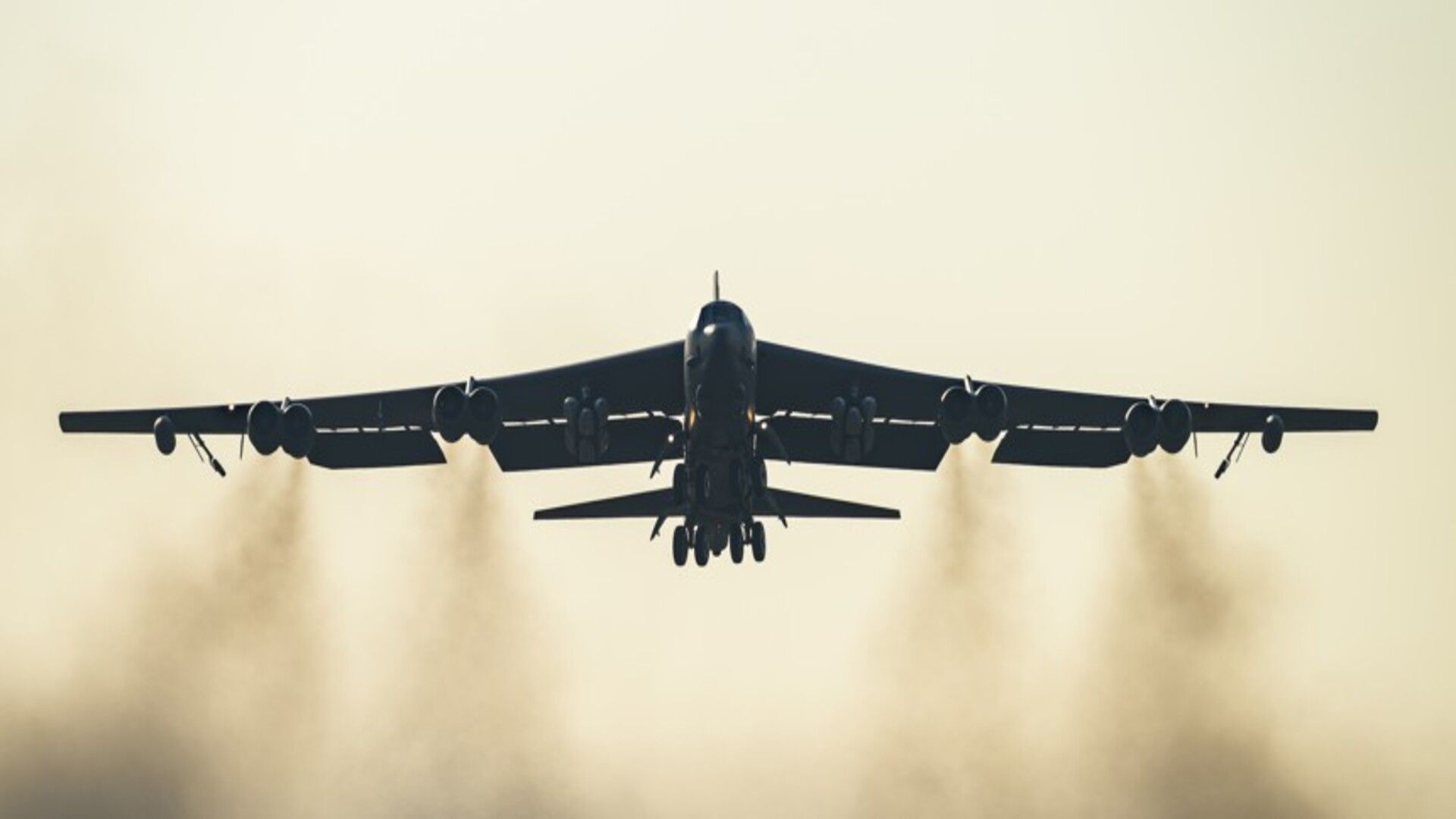 An Air Force B-52 Stratofortress takes off from RAF Fairford on March 19, 2026, in Fairford, England.