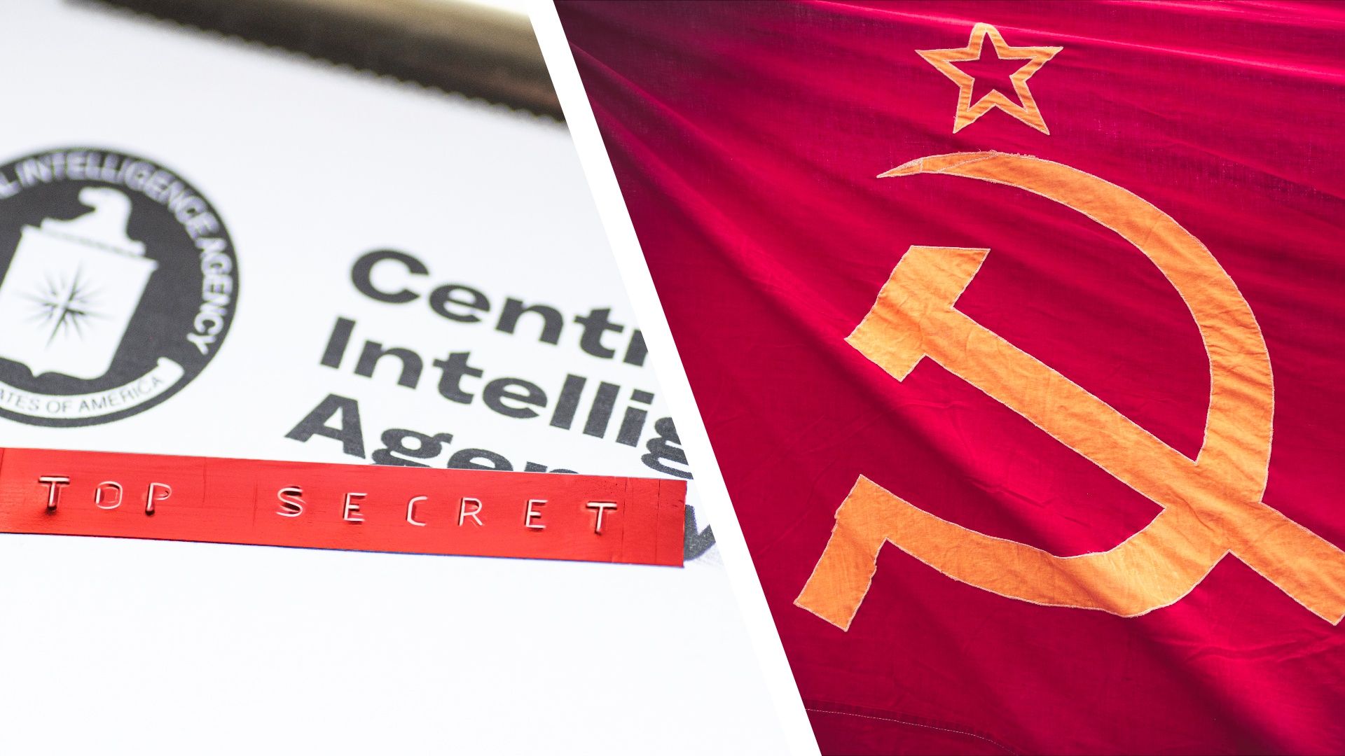 A CIA file in a split image with the Communist flag