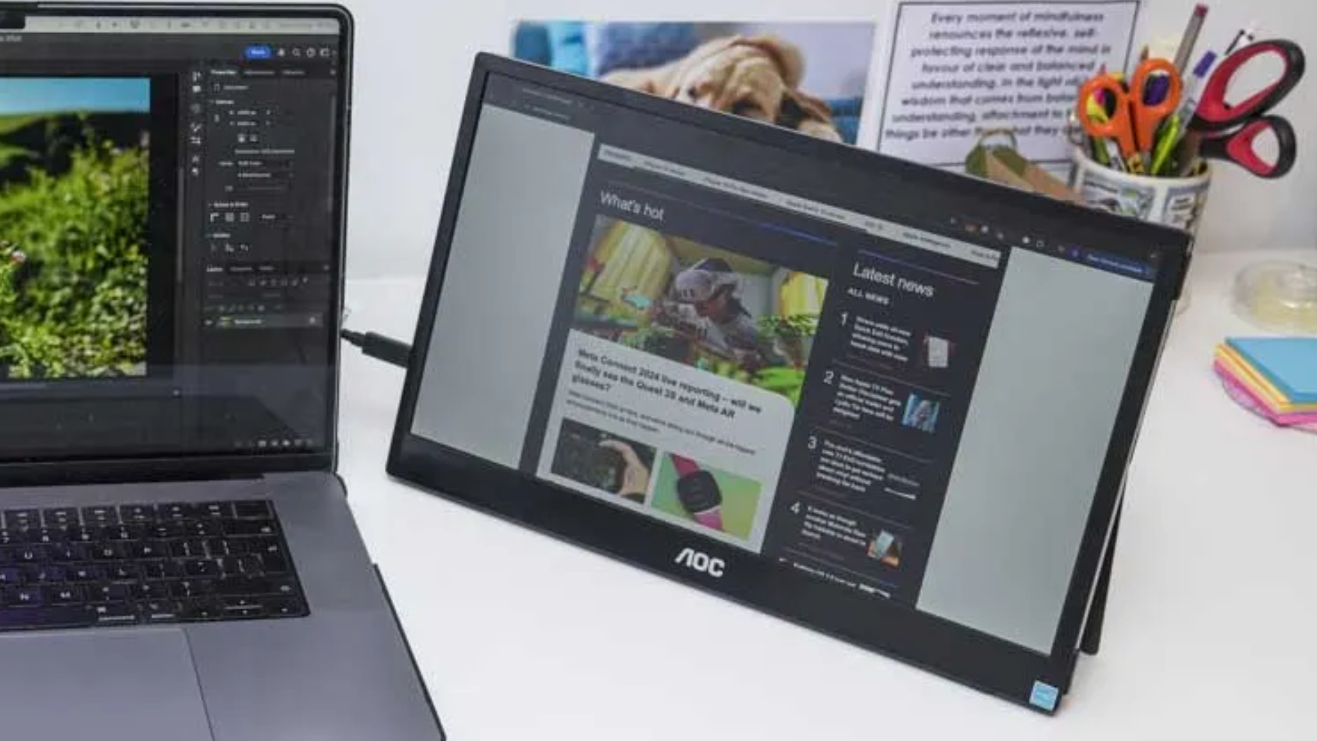 The AOC 16T3EA on a home office desk during our review