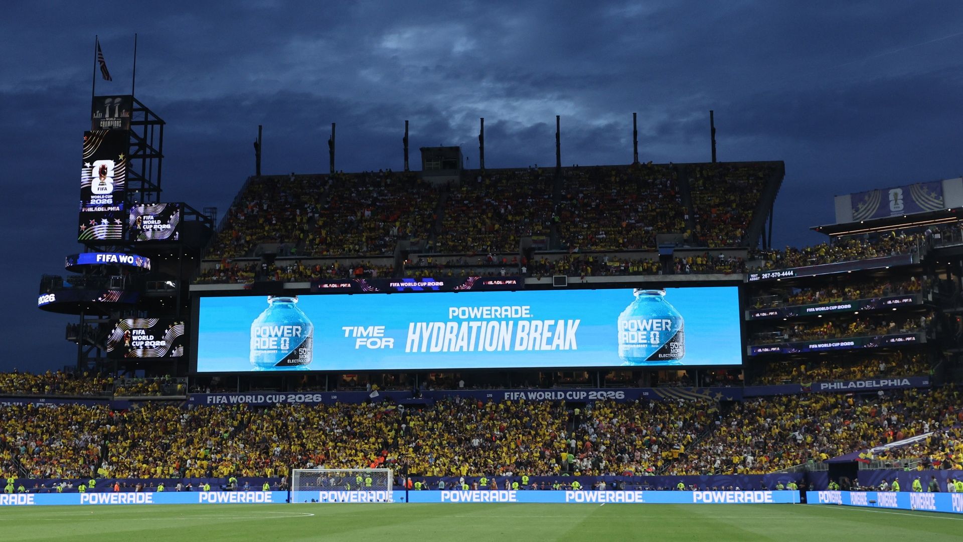 An advert for Powerade shown during a hydration break at World Cup 2026
