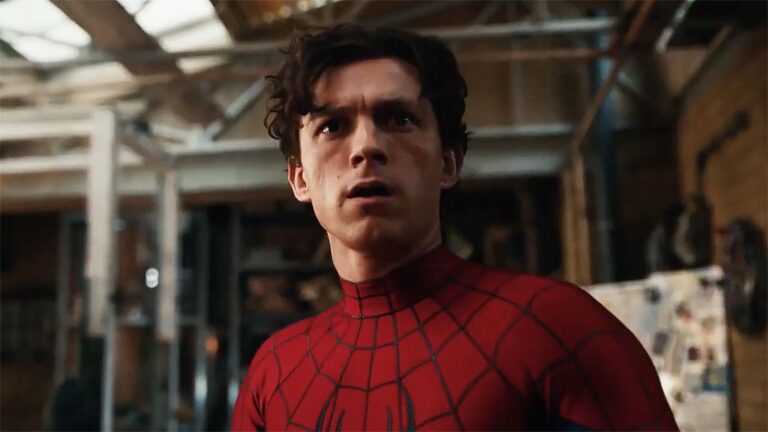 Tom Holland's Peter Parker looking confused while wearing his superhero suit in Spider-Man: Brand New Day