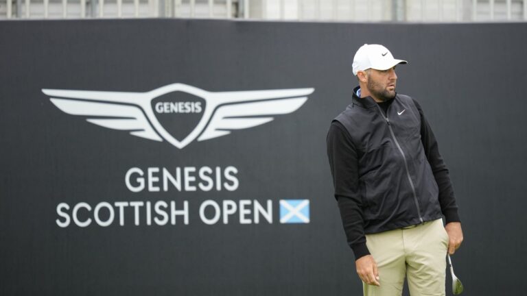 Scottie Scheffler during a practice round prior to 2026 Scottish Open at The Renaissance Club in North Berwick, Scotland.