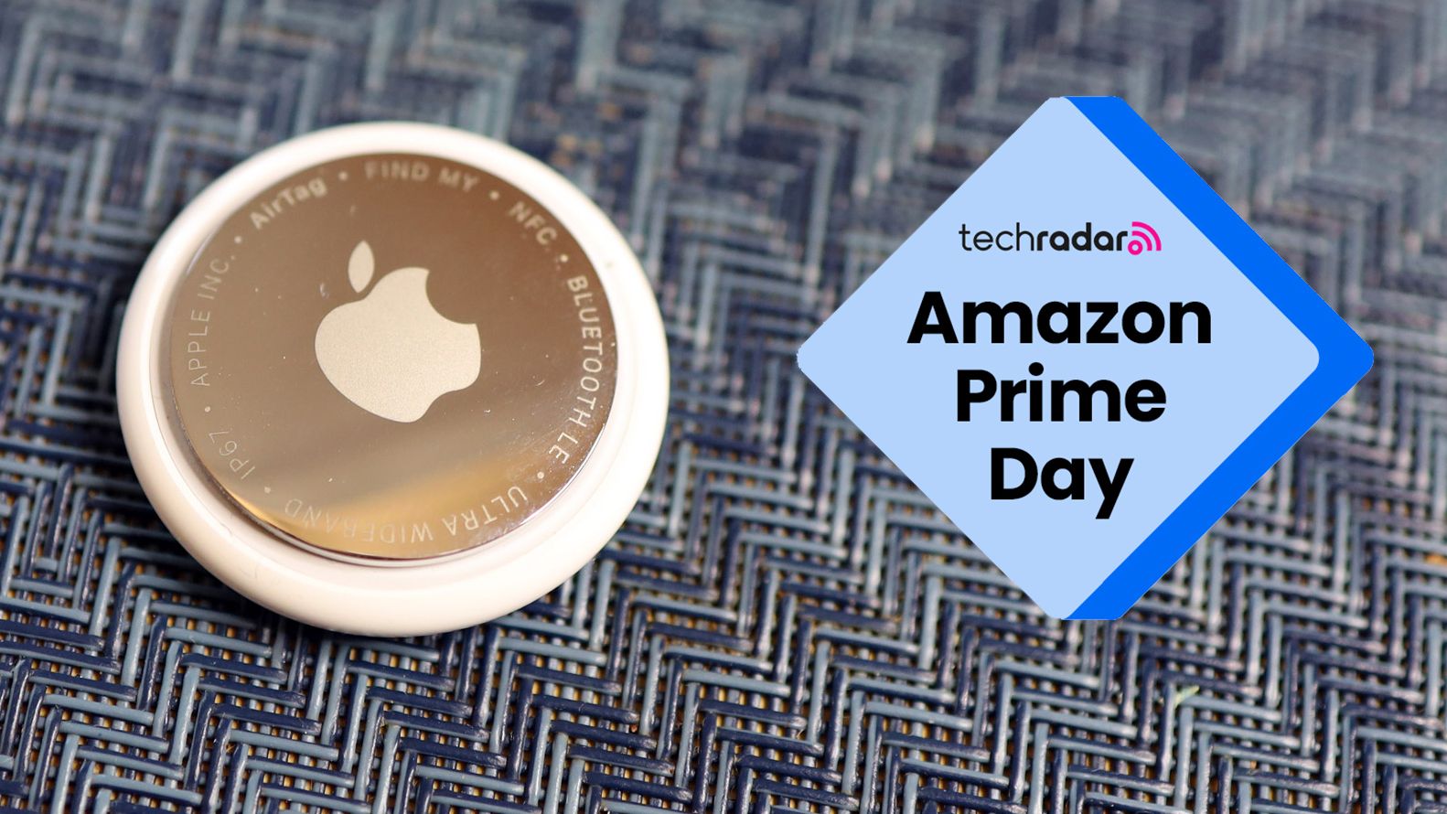 Apple AirTag 2 with an Amazon Prime Day badge