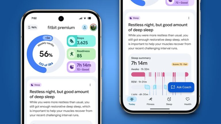 Two phones showing the Google Health app.