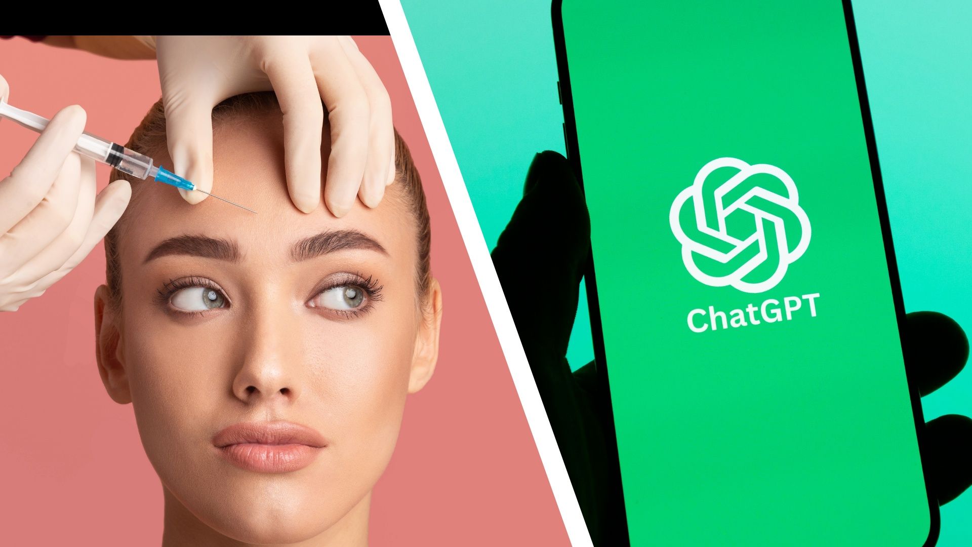 A split image of a woman getting Botox and a ChatGPT image on a smartphone.