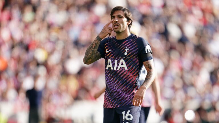 Sandro Tonali of Tottenham Hotspur during the Premier League match between Brentford and Tottenham Hotspur at Gtech Community Stadium in London, United Kingdom, on August 22, 2026.