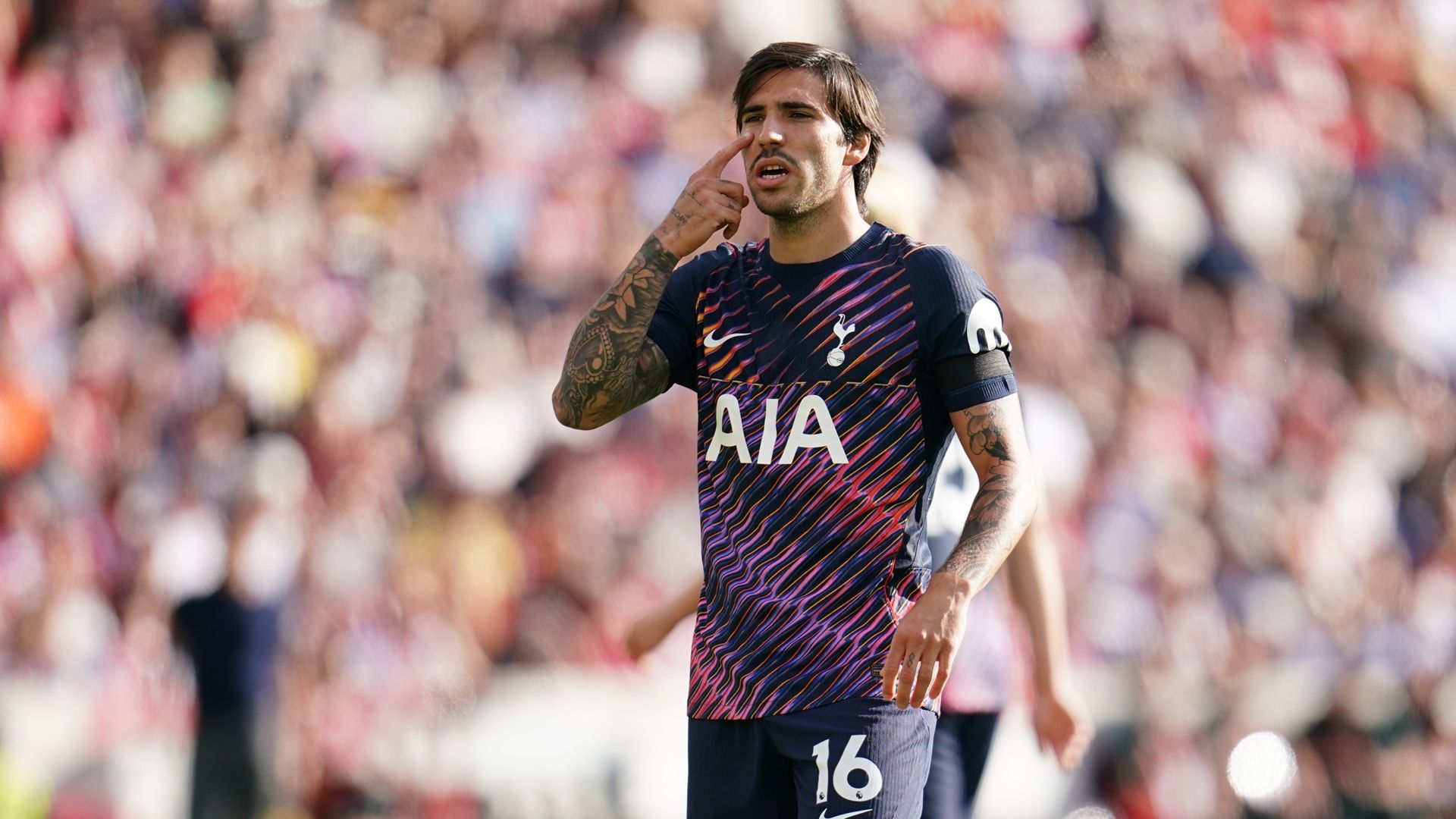 Sandro Tonali of Tottenham Hotspur during the Premier League match between Brentford and Tottenham Hotspur at Gtech Community Stadium in London, United Kingdom, on August 22, 2026.