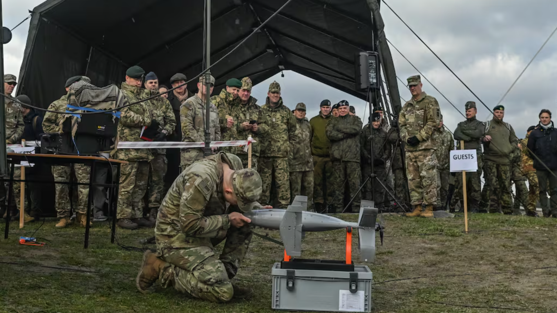 Soldiers prepare a CUAS known as Merops during a demonstration in Poland, Nov. 18, 2025.