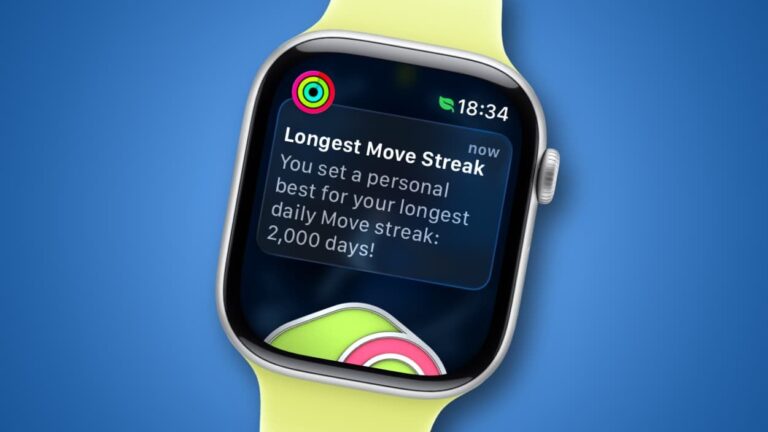 An Apple Watch showing a move goal streak of 2,000 days.