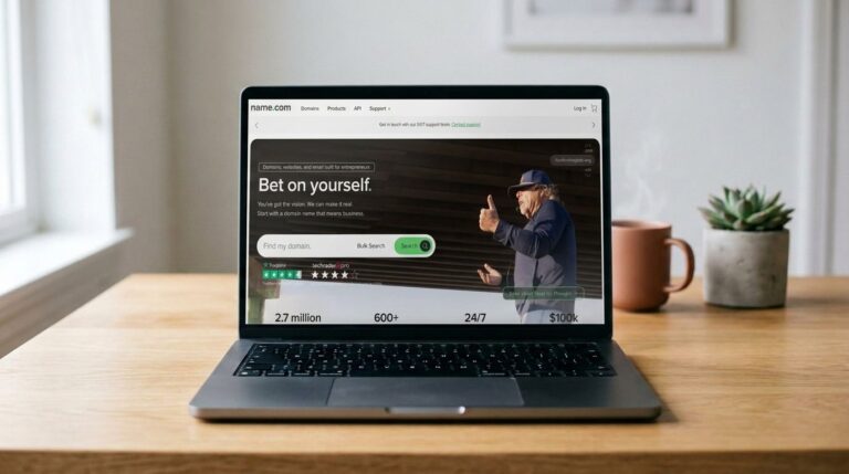 name.com homepage on a macbook