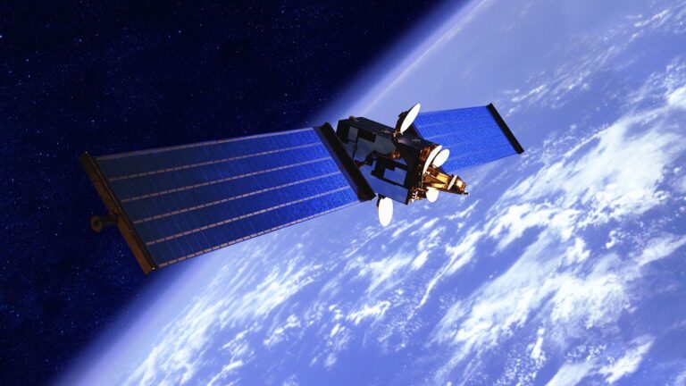A satellite in orbit around the earth