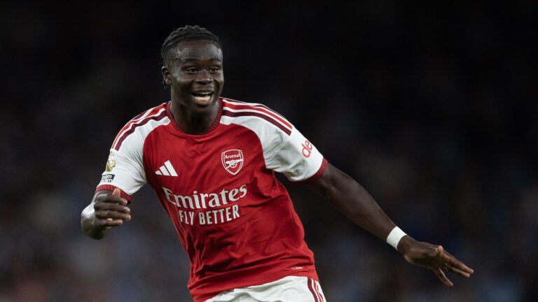 Bukayo Saka of Arsenal calling for the ball during a Premier League 2026/27 match .