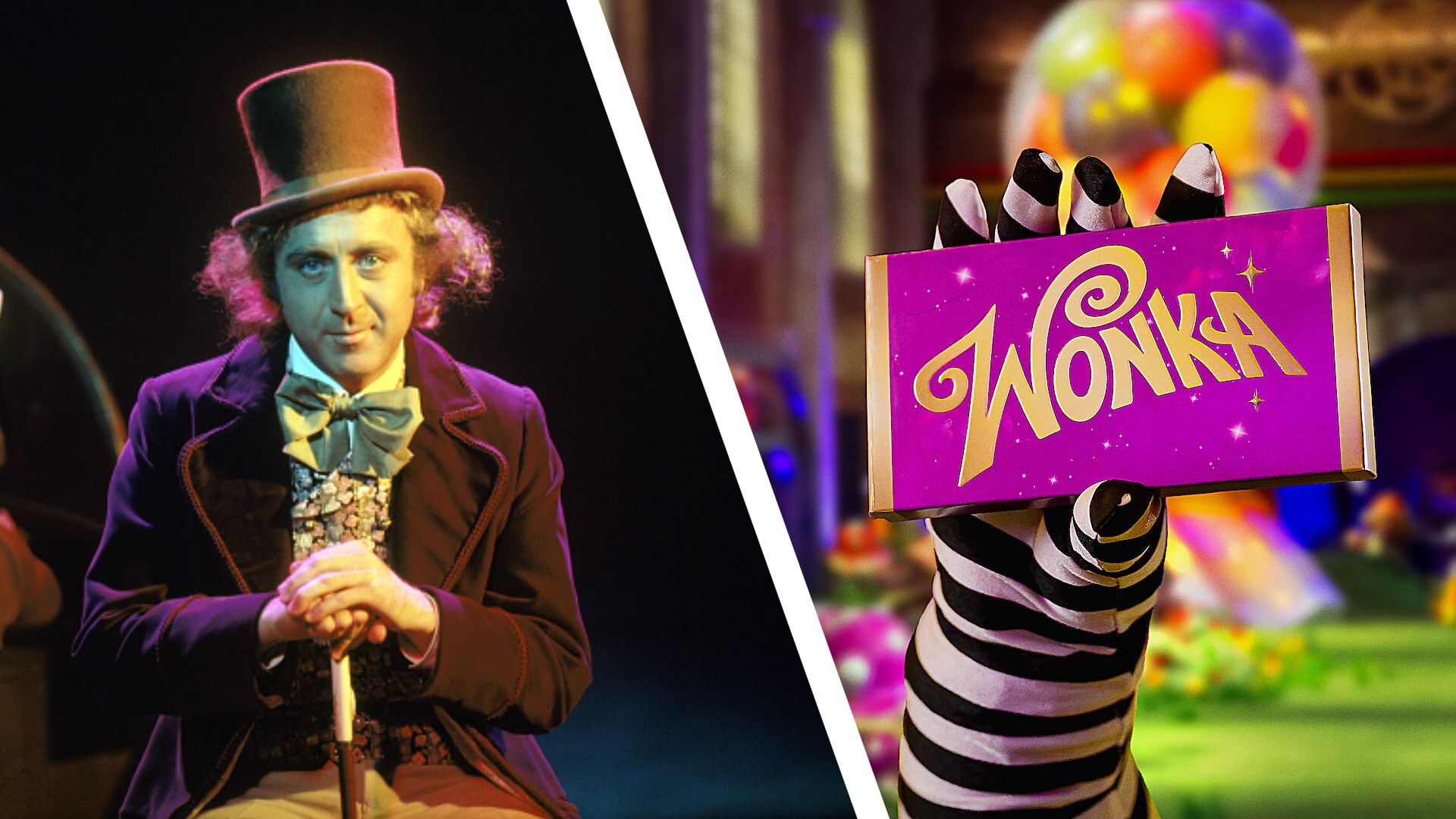 An image of Gene Wilder as Willy Wonka next to the promo for Netflix's Wonka's Golden Ticket
