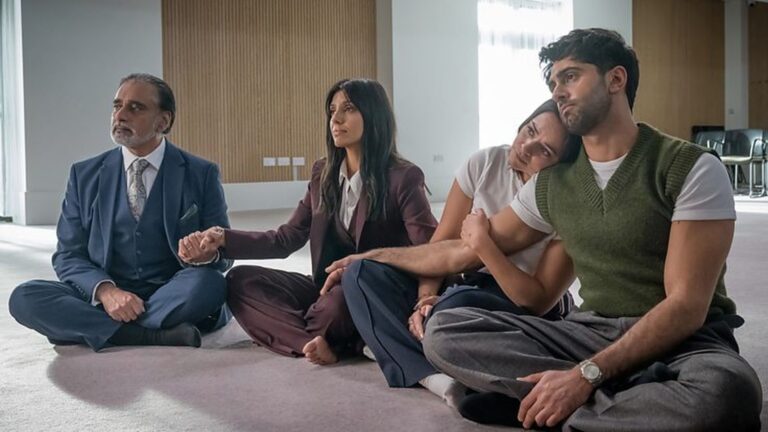 Sanjeev Bhaskar as Dhruv, Ritu Arya as Aria, Aysha Kala as Maya and Arian Nik as Kav in The Split Up