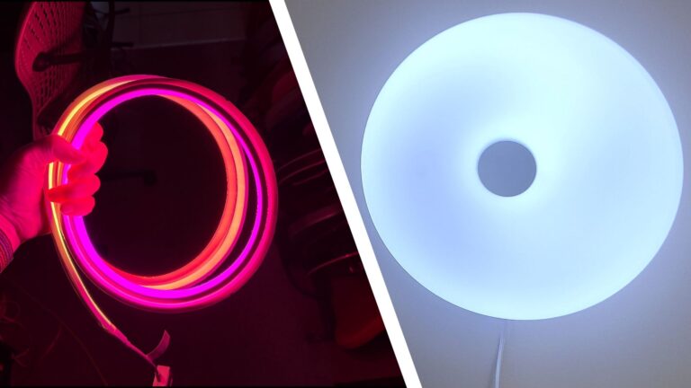 Split image of Philips Hue light strip and IKEA Varmblixt smart lamp